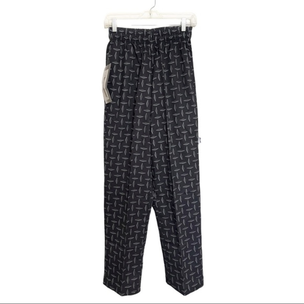 CHEF WORKS Drawstring Pants 3 Pocket Black Metal Pattern Work Uniform Sz XS NWT